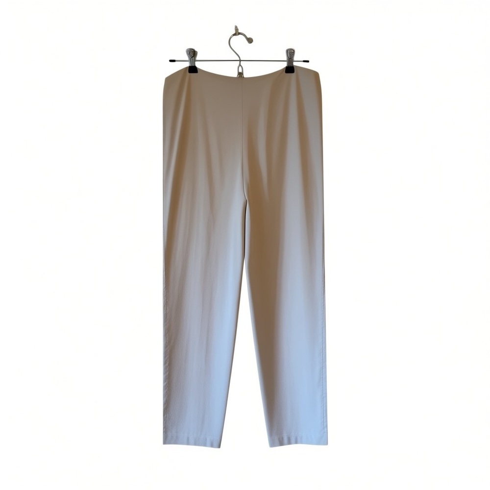 EILEEN FISHER Silk Cotton Flat Front Straight Leg Ankle Pants | Bone Ivory | L - Picture 3 of 5